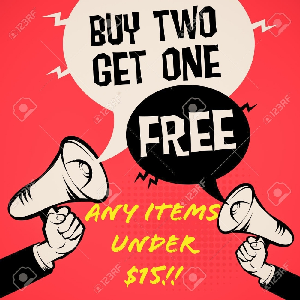 Buy Two Get One Free, Any 3 Items Under $15